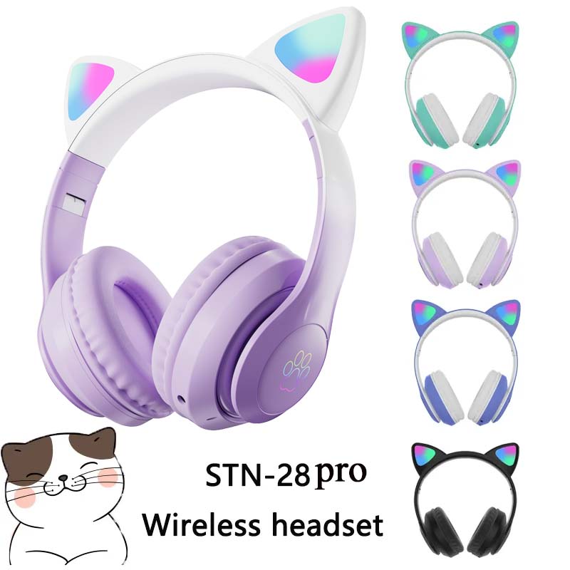 Cat Ear Bluetooth Headset Led - Najnowsze bezprzewodowe słuchawki STN-28 z kocimi