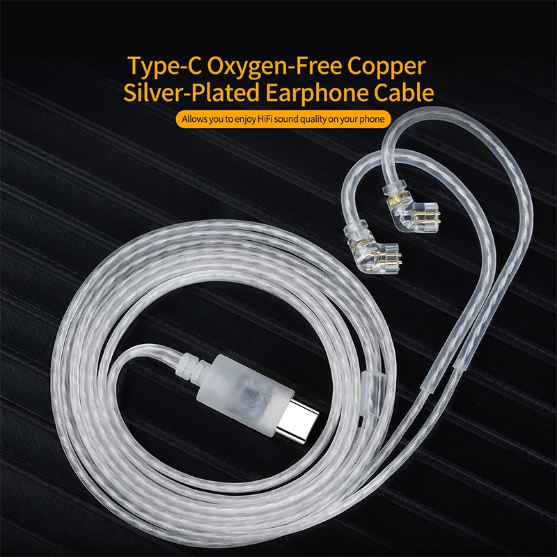Type C Wired Earphones With Mic - Kabel do słuchawek KZ OFC posrebrzany,