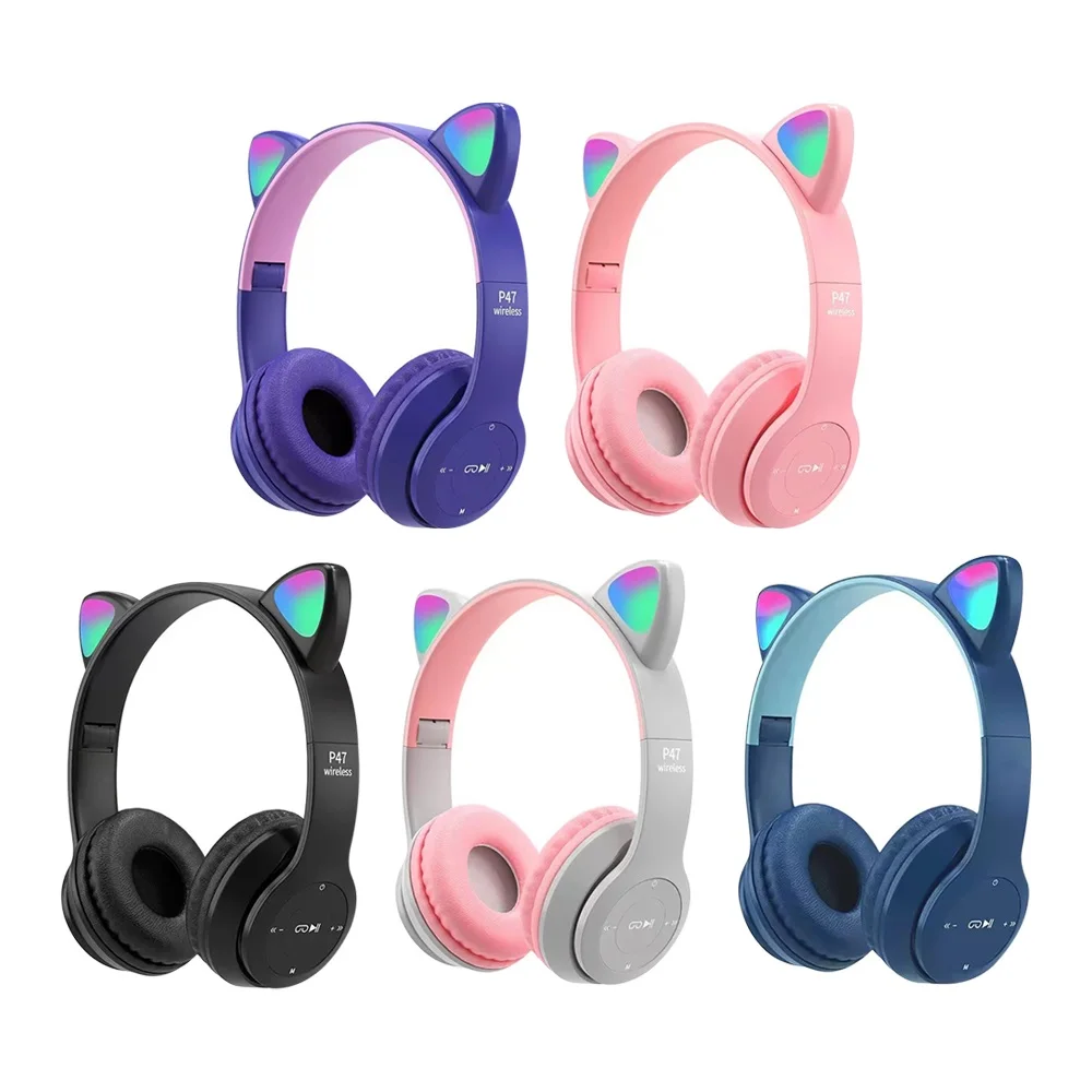 Cat Ear Bluetooth Headset Led - Uroczy zestaw słuchawkowy Bluetooth z kocimi