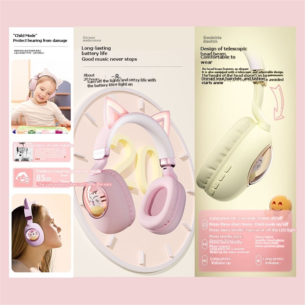 Cat Ear Bluetooth Headset Led - [VALUE PACK] Urocze słuchawki bezprzewodowe Bluetooth