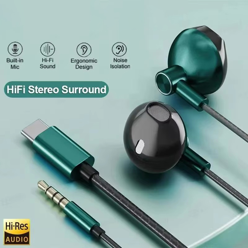 Type C Wired Earphones With Mic - Słuchawki przewodowe Type C 3.5mm HIFI