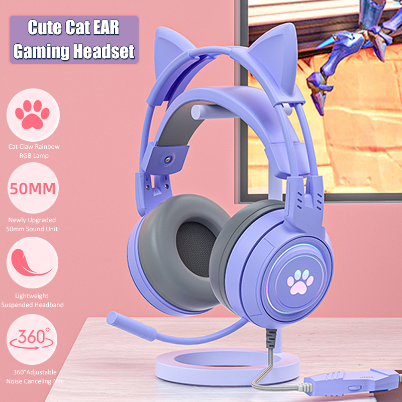 Gaming Headset With Mic Rgb - Słuchawki do gier z uchem kota