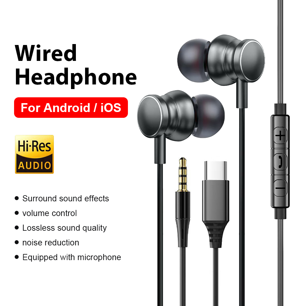 Type C Wired Earphones With Mic - Słuchawki przewodowe Type C 3.5mm HiFi