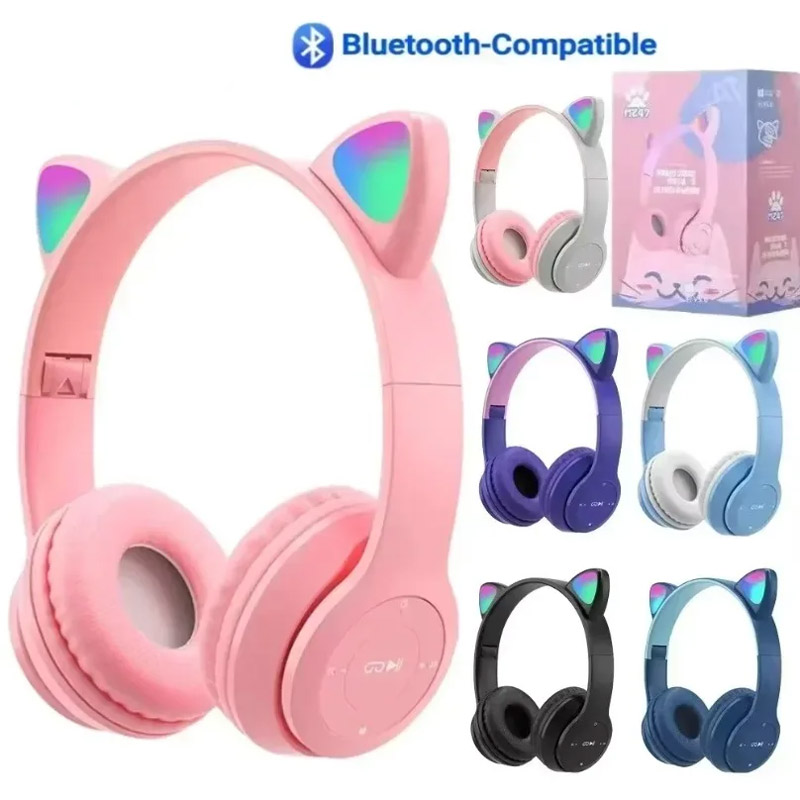 Cat Ear Bluetooth Headset Led - Bezprzewodowe słuchawki Bluetooth z uroczymi kocimi