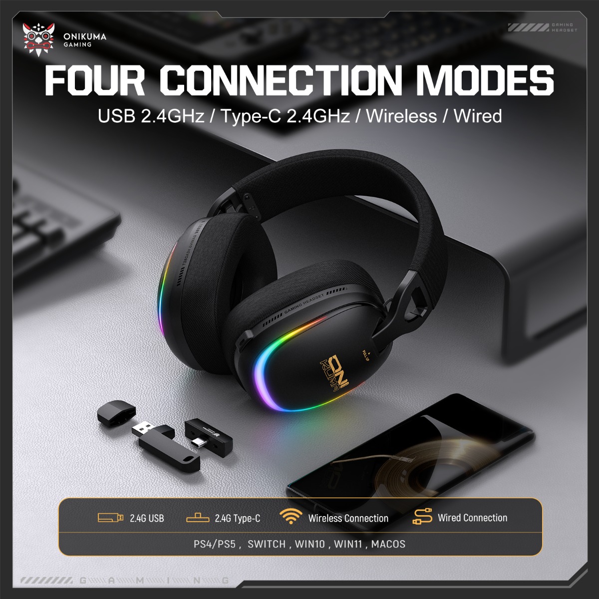 ONIKUMA GT805 – bezprzewodowy  – Gaming Headset With Mic Rgb recenzja i cena